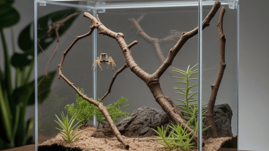  Recommended Johnson's Jumping Spider enclosure with decor and climbing pieces.