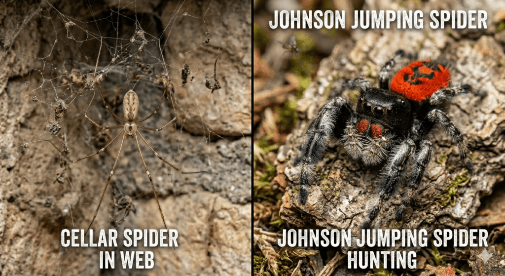 Cellar Spider vs Johnson Jumping Spider Differences 