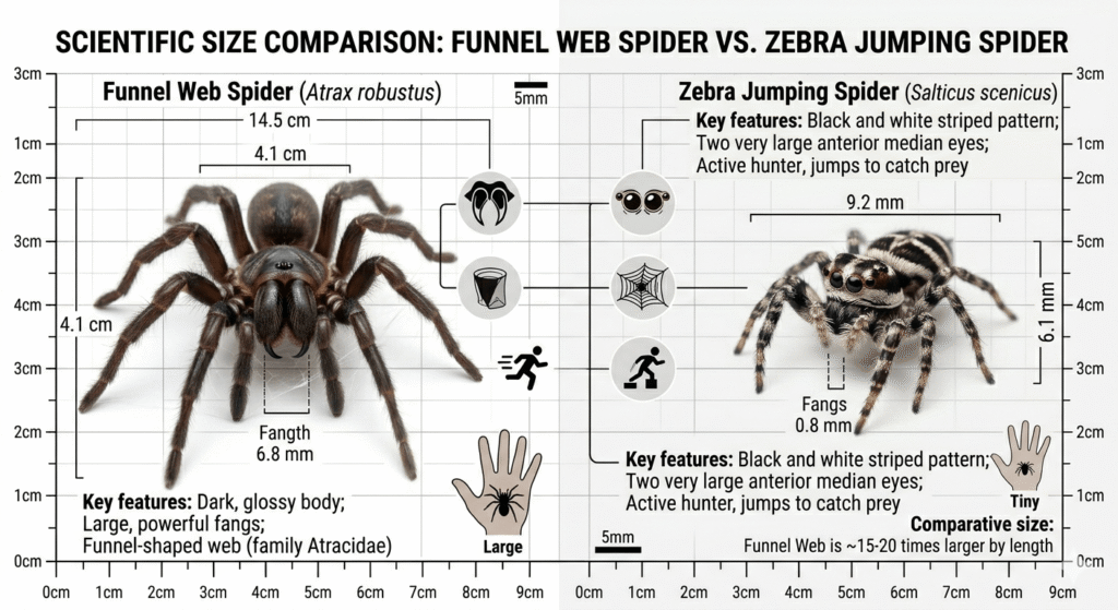 Funnel-Web Spider vs Zebra Jumping Spider Guide
