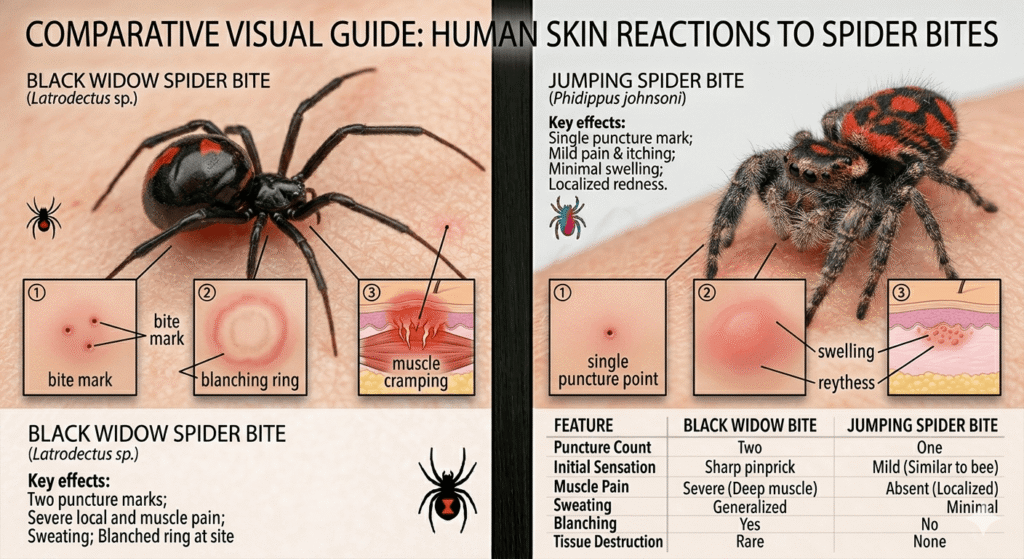 Black Widow vs Redbacked Jumping Spider Comparison 