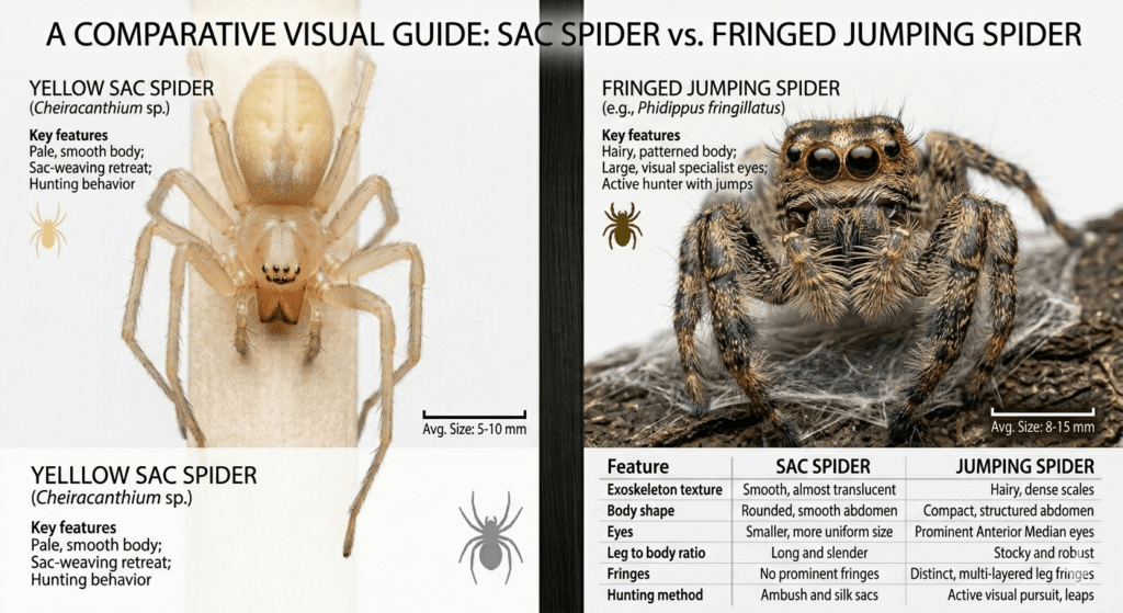 Sac Spider vs Fringed Jumping Spider Comparison 