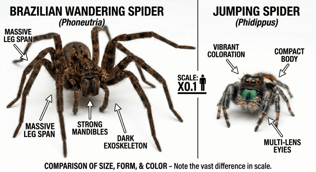 Brazilian Wandering Spider vs Jumping Spider Guide 