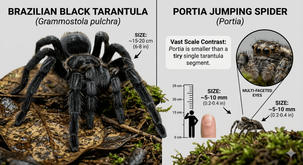 Brazilian Black Tarantula vs Portia Spider Guide 