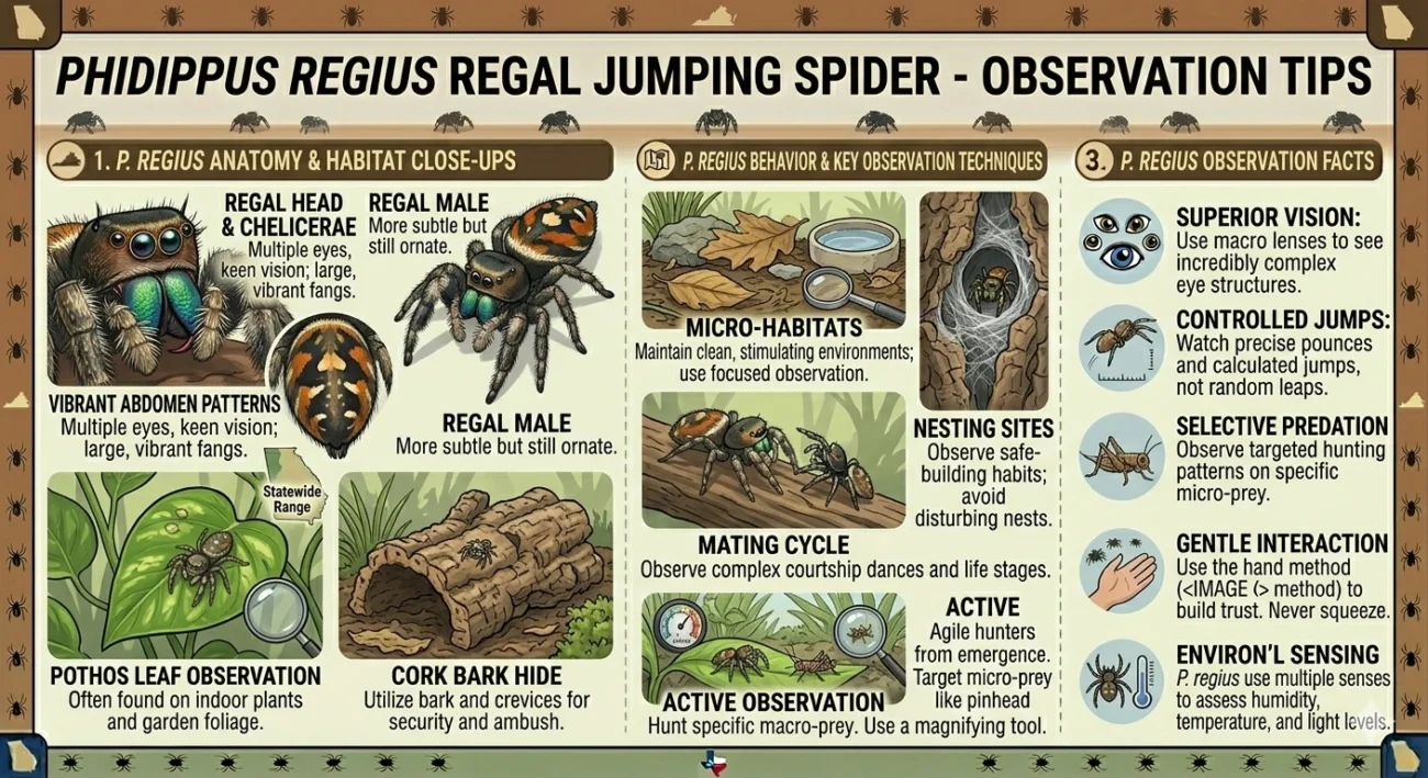 Phidippus Regius Regal Jumping Spider-Observation Tips