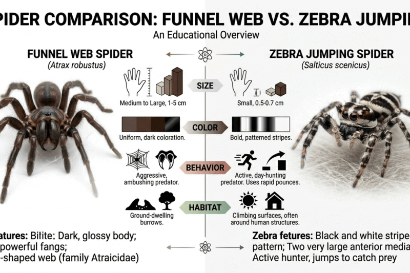 Funnel-Web Spider vs Zebra Jumping Spider Guide