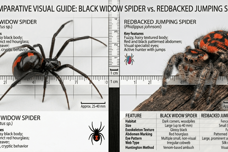 Black Widow vs Redbacked Jumping Spider Comparison