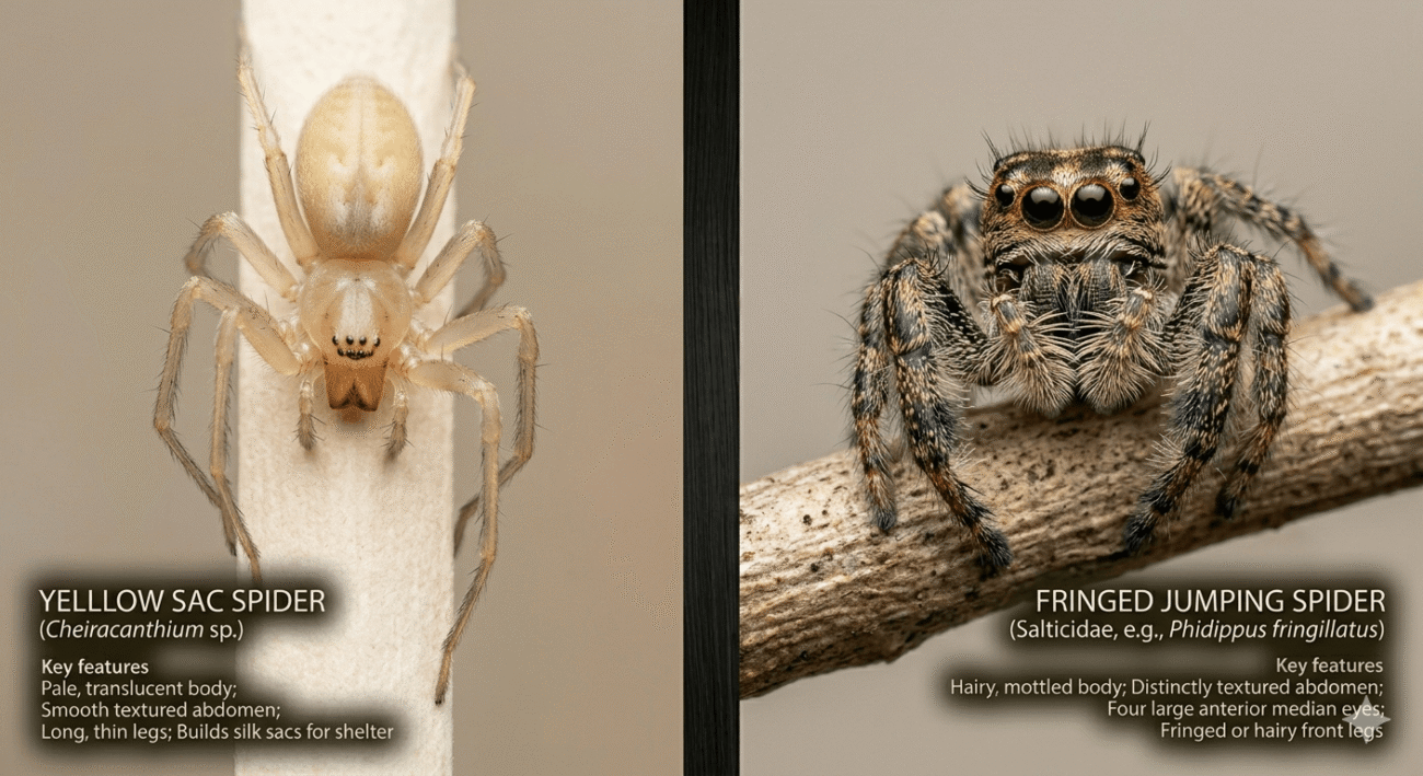 Sac Spider vs Fringed Jumping Spider Comparison