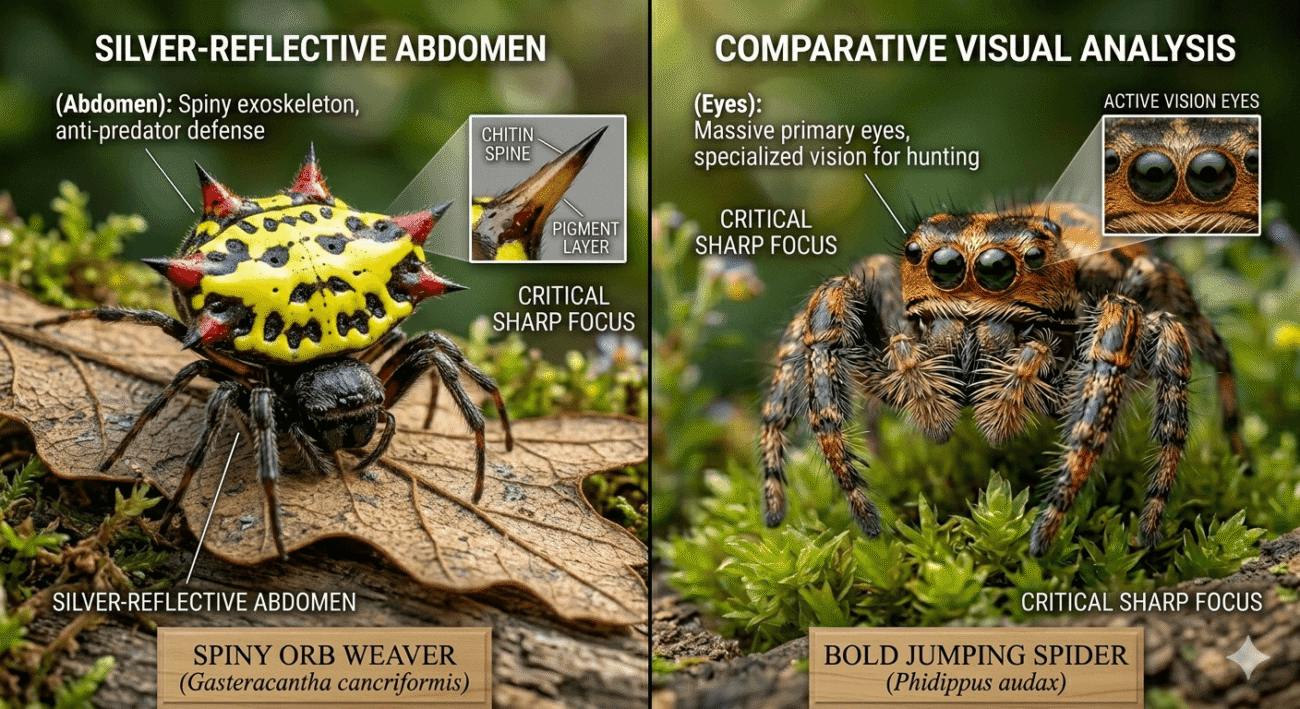 Spiny Orb Weaver vs Bold Jumping Spider Guide