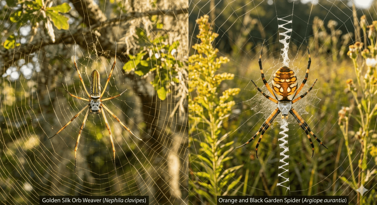 Golden Silk Orb Weaver vs Orange Black Spider Guide